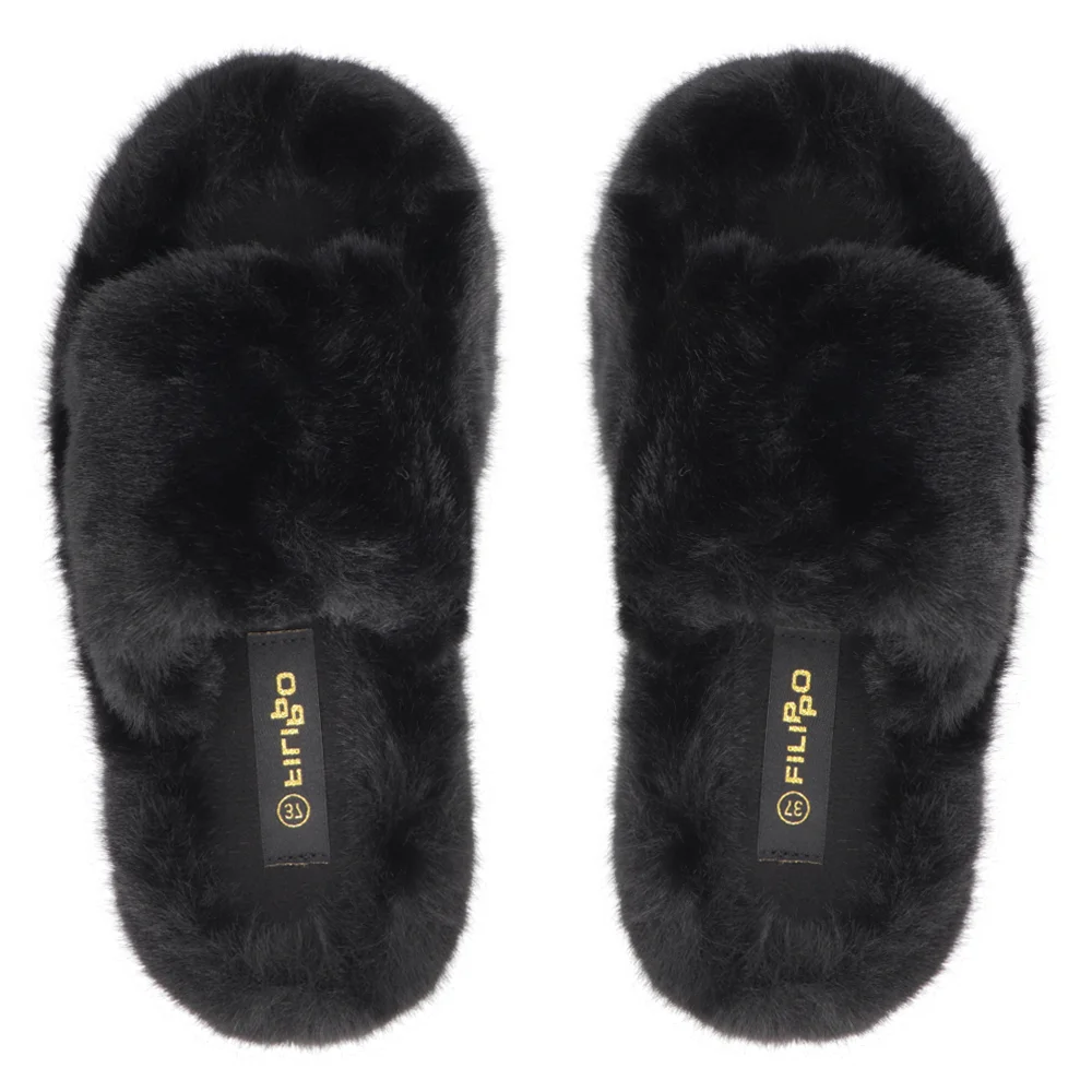 Fur slippers Filippo DK6680/24 BK black