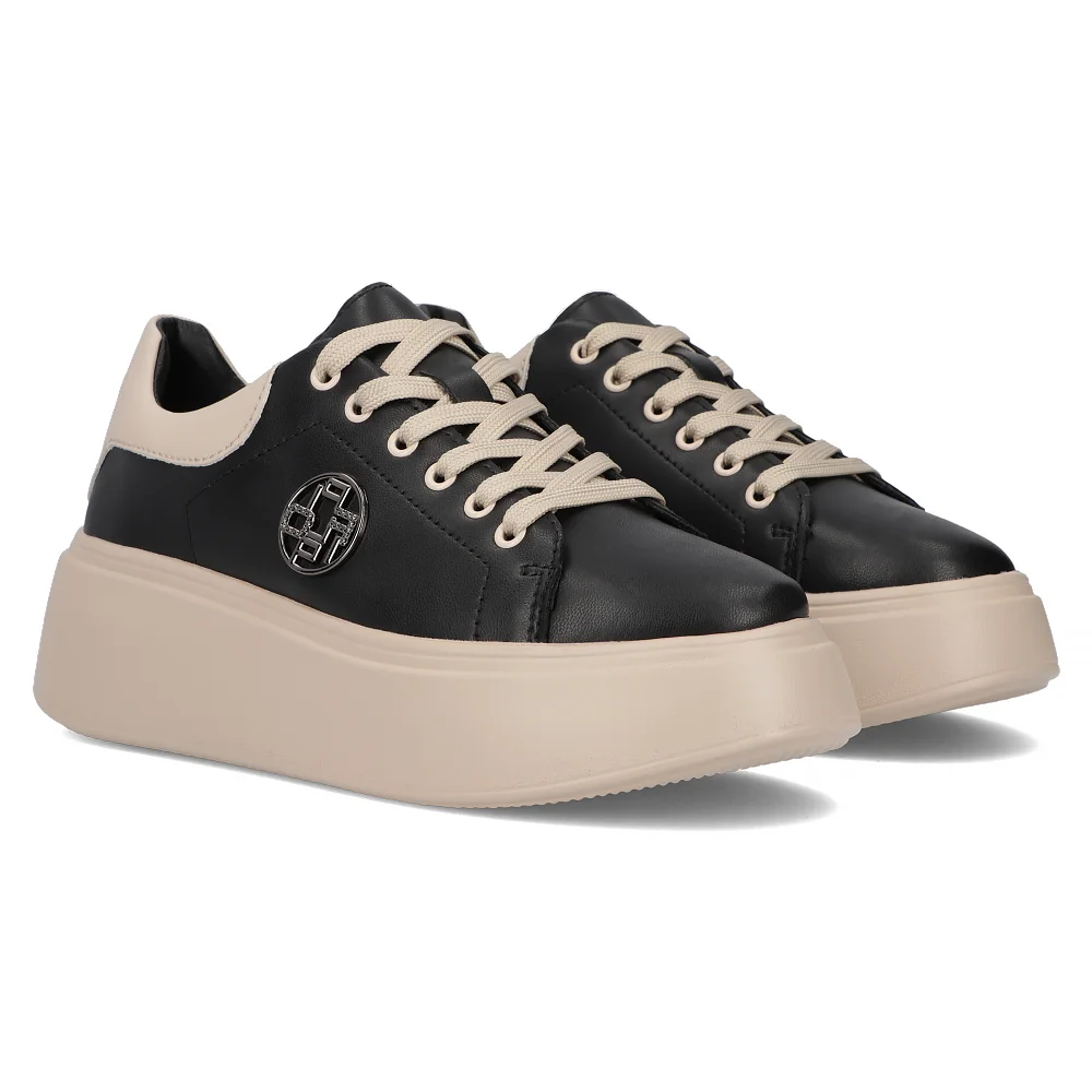 Leather sneakers Filippo DP6058/24 BK BE black-beige