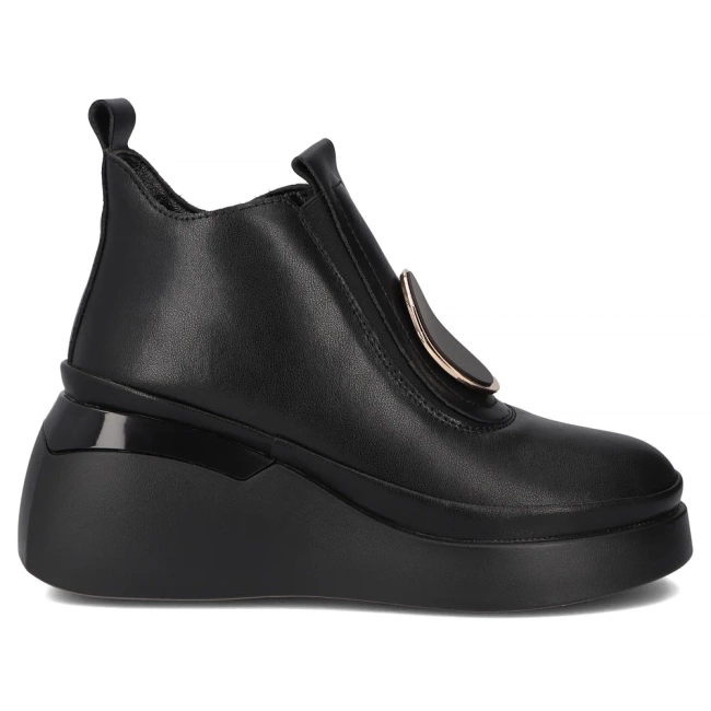 Skórzane botki na koturnie Filippo DBT7419/25 BK czarne