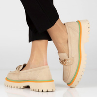 Skórzane półbuty na platformie Filippo DP4589/23 BE beżowe