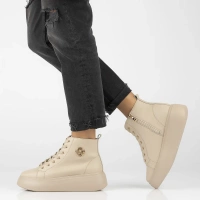 Skórzane botki na platformie Filippo DBT6338/25 BE beżowe