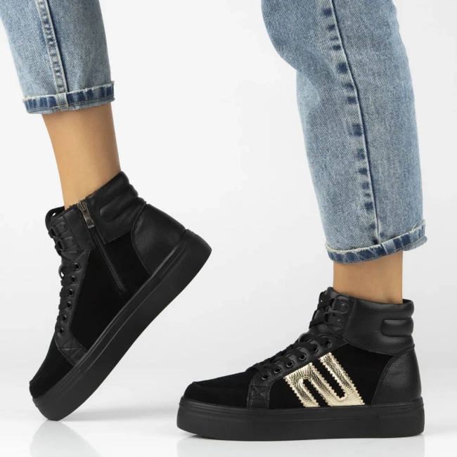 Skórzane botki na platformie Filippo DBT7269/25 BK czarne