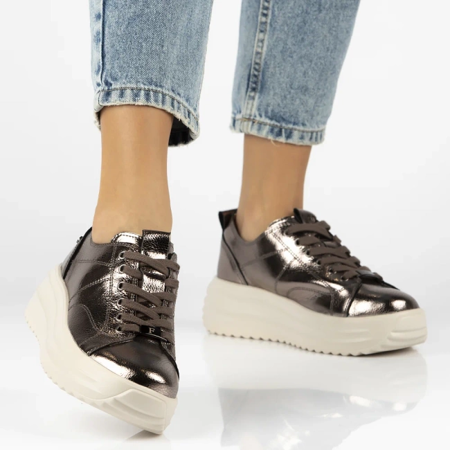 Skórzane sneakersy Filippo DP6795/25 GN gun metal