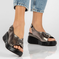 Skórzane sandały na koturnie Filippo DS4457/23 GN gunmetal