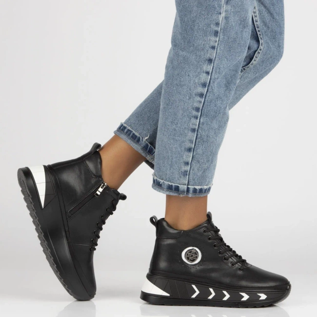 Leather ankle boots DBT4214/25 BK WH black