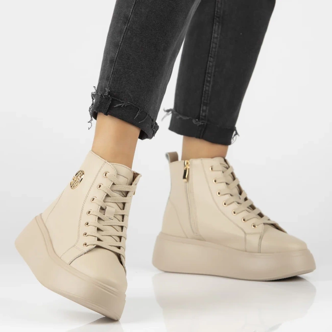 Skórzane botki na platformie Filippo DBT6338/25 BE beżowe