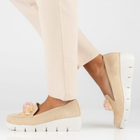 Skórzane półbuty na koturnie Filippo DP4545/23 BE beżowe