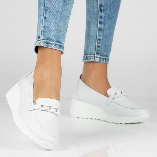 Skórzane półbuty na koturnie Filippo DP3632/23 WH białe