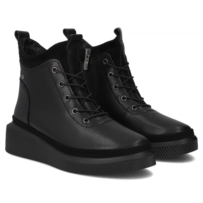 Skórzane botki na platformie Filippo DBT4799/25 BK czarne