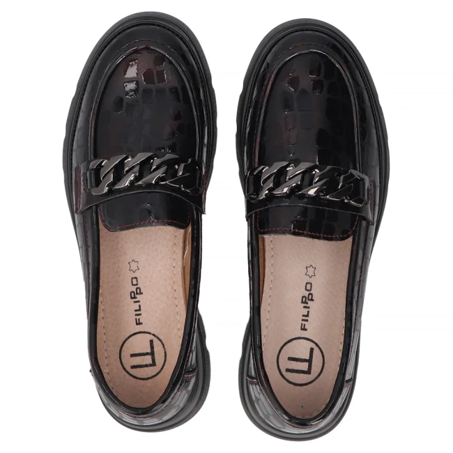 Skórzane półbuty na platformie Filippo DP6467/25 BK czarne