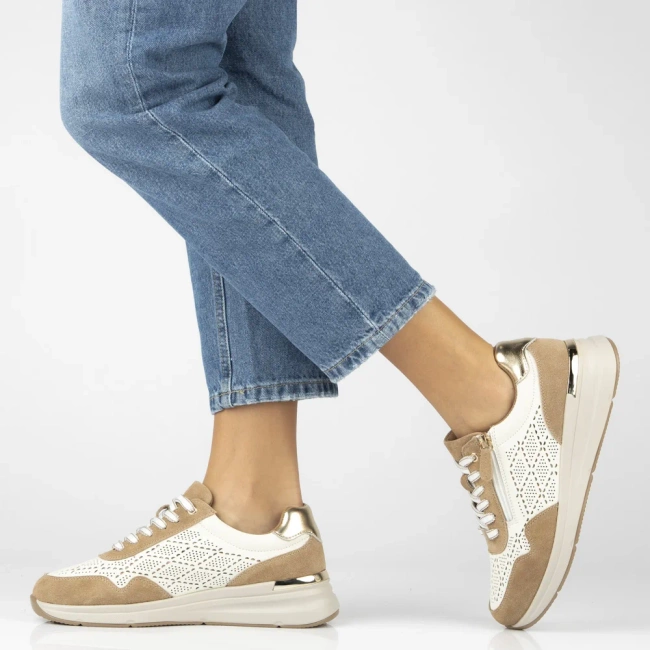 Skórzane sneakersy Filippo DP7101/25 WH BE biało beżowe