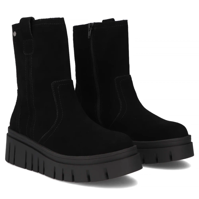 Skórzane botki na platformie Filippo DBT7262/25 BK czarne