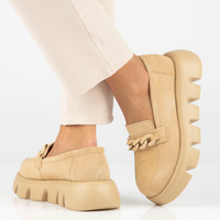 Skórzane półbuty na platformie Filippo DP4536/23 BE beżowe