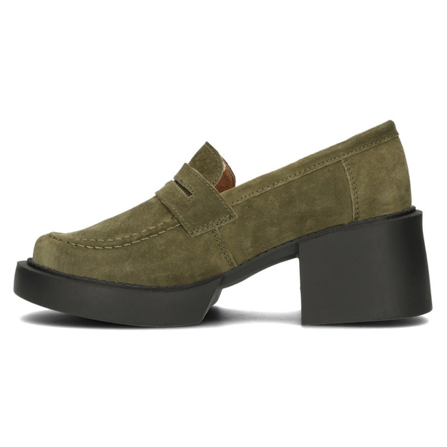 Skórzane półbuty na obcasie Filippo DP4685/23 KH khaki