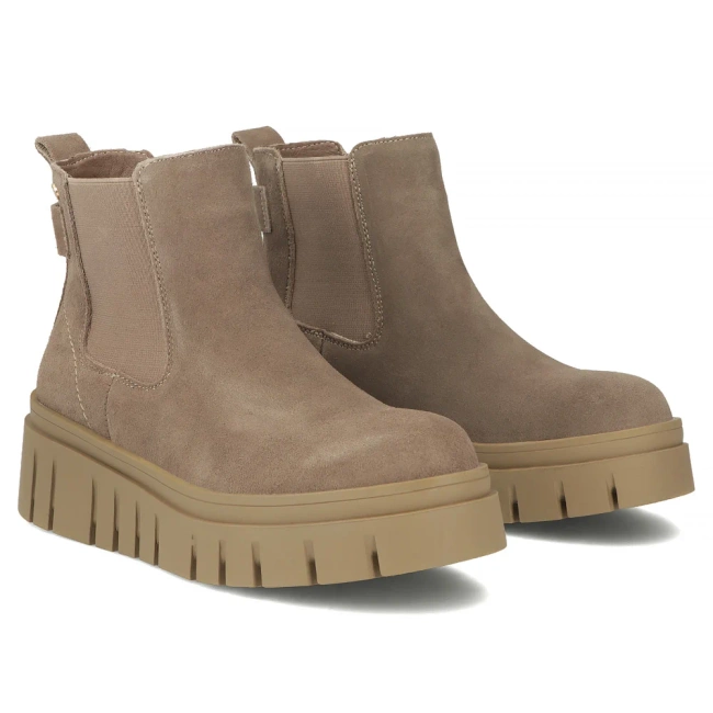 Skórzane botki na platformie Filippo DBT7266/25 TP taupe