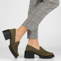 Skórzane półbuty na obcasie Filippo DP4685/23 KH khaki