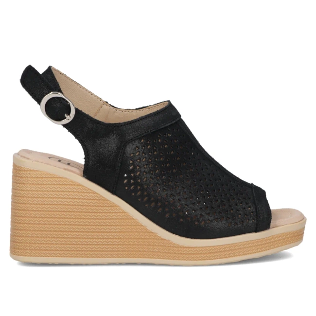 Skórzane sandały na koturnie Filippo DS6053/24 BK czarne