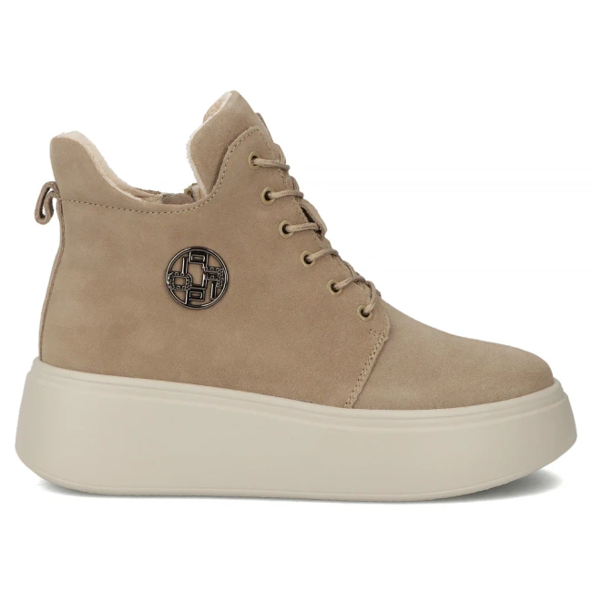 Skórzane botki na platformie Filippo DBT7272/25 BE beżowe