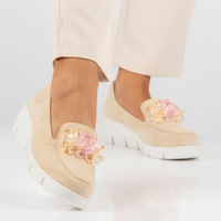 Skórzane półbuty na koturnie Filippo DP4545/23 BE beżowe