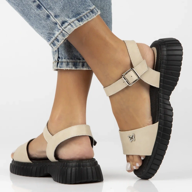 Skórzane sandały Filippo DS6811/25 BE beżowe