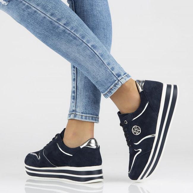 Skórzane Sneakersy Filippo DP3682/22 NV granatowe