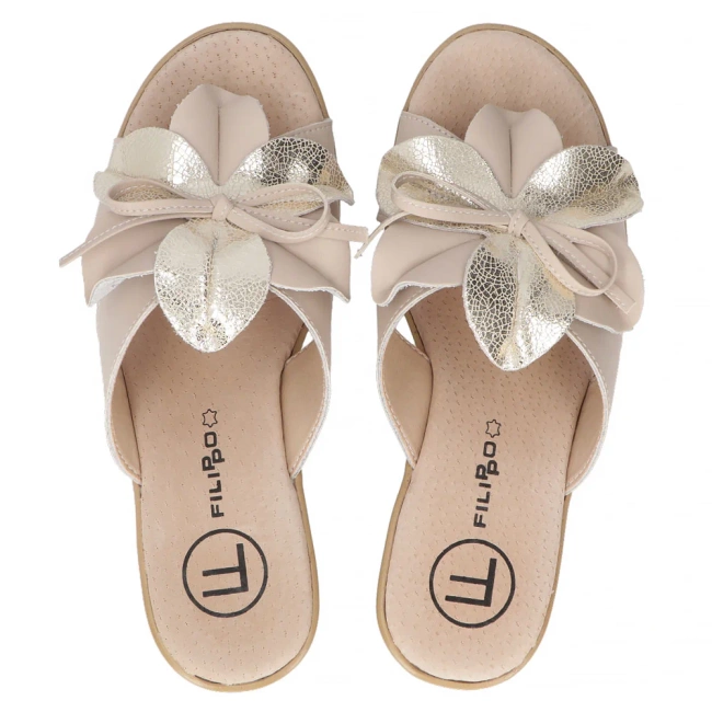 Skórzane klapki Filippo DK7039/25 BE beżowe