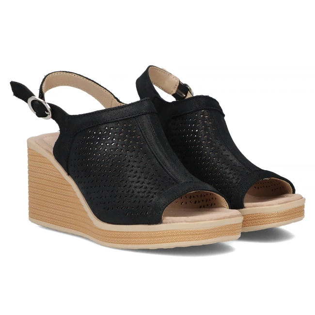 Skórzane sandały na koturnie Filippo DS6053/24 BK czarne