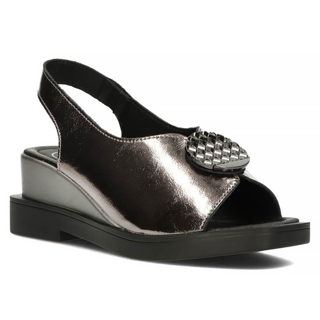 Skórzane sandały na koturnie Filippo DS4469/23 GN gunmetal