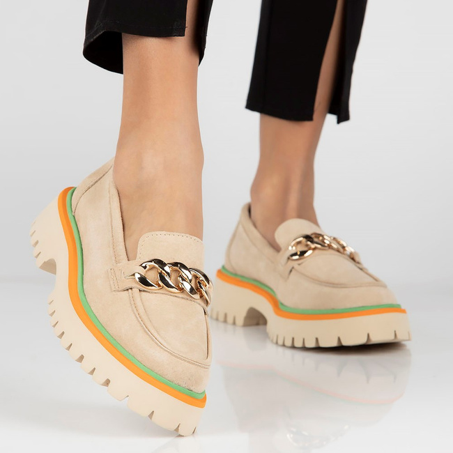 Skórzane półbuty na platformie Filippo DP4589/23 BE beżowe