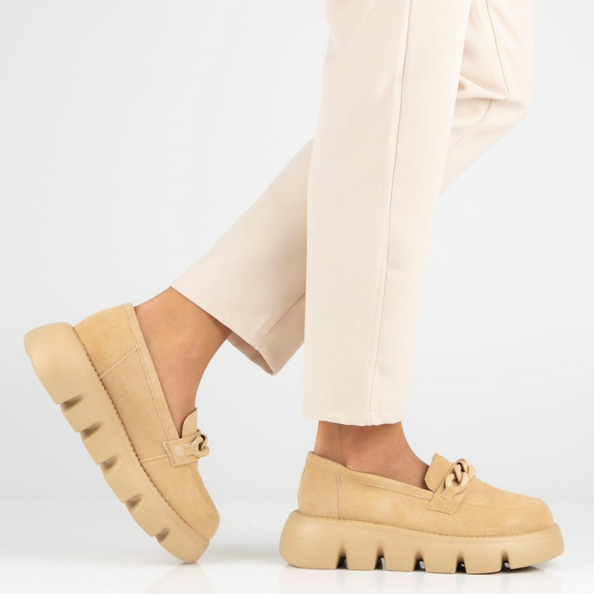 Skórzane półbuty na platformie Filippo DP4536/23 BE beżowe