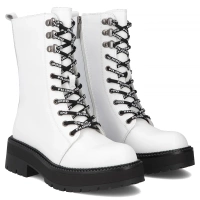 Skórzane botki typu workery Filippo DBT7256/25 WH białe