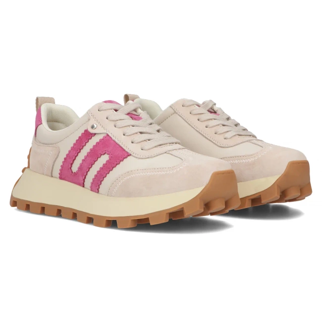 Skórzane sneakersy Filippo DP6743/25 BE FH beżowo różówe