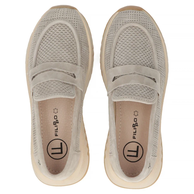 Skórzane półbuty na platformie Filippo DP6748/25 BE beżowe