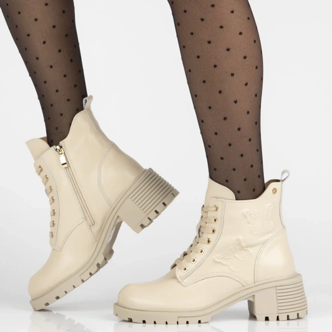 Skórzane botki na obcasie Filippo DBT7133/25 BE beżowe