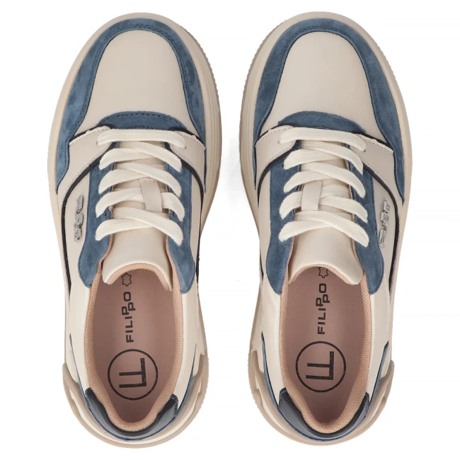 Skórzane sneakersy Filippo DP7116/25 BL BE niebiesko beżowe