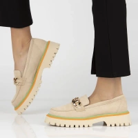 Skórzane półbuty na platformie Filippo DP4589/24 BE beżowe