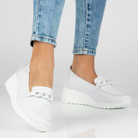 Skórzane półbuty na koturnie Filippo DP3632/23 WH białe