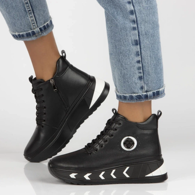 Leather ankle boots DBT4214/25 BK WH black