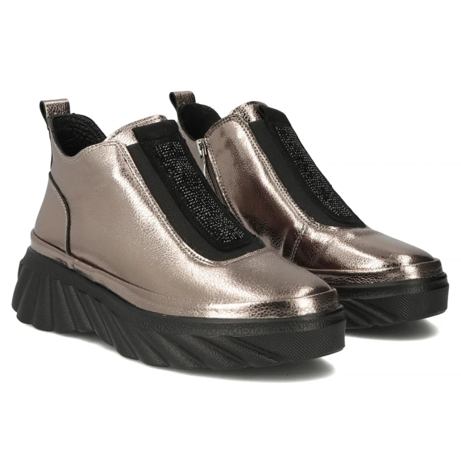 Skórzane botki na platformie Filippo DBT7426/25 GN gun metal