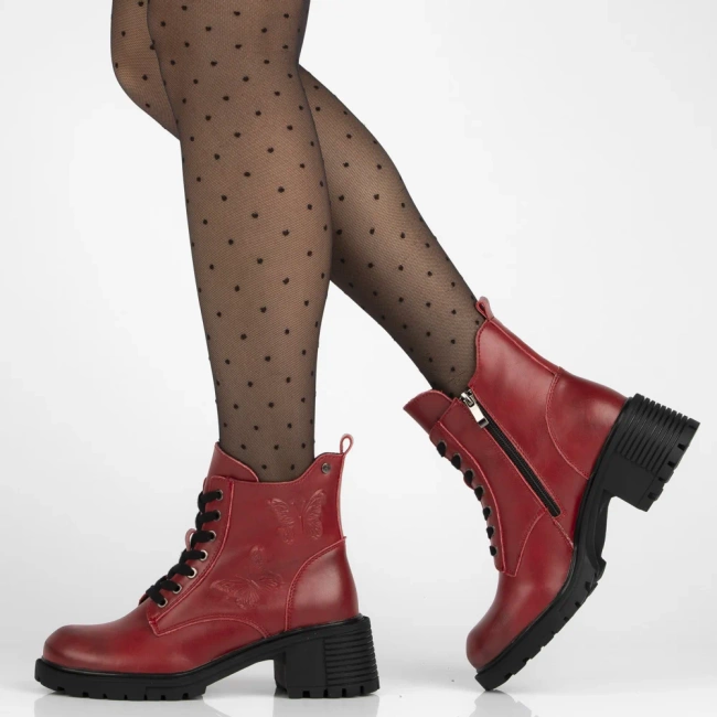 Skórzane botki na obcasie Filippo DBT7133/25 RD czerwone