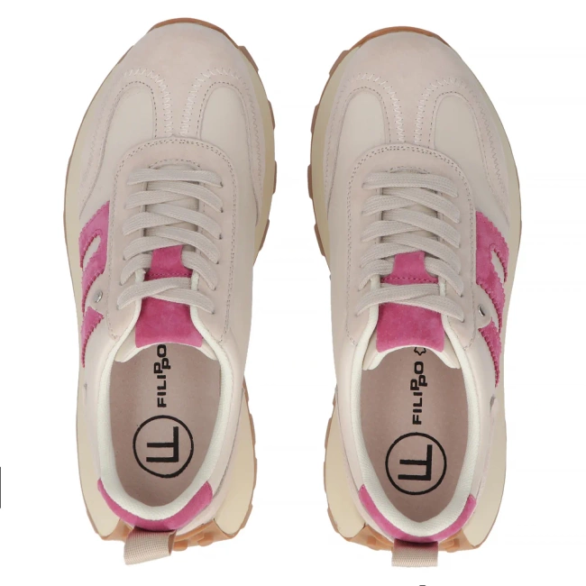 Skórzane sneakersy Filippo DP6743/25 BE FH beżowo różówe