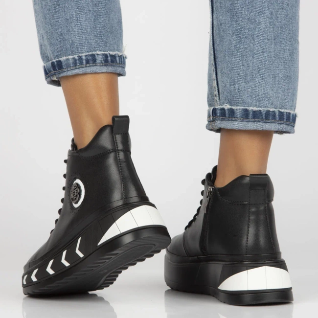 Leather ankle boots DBT4214/25 BK WH black