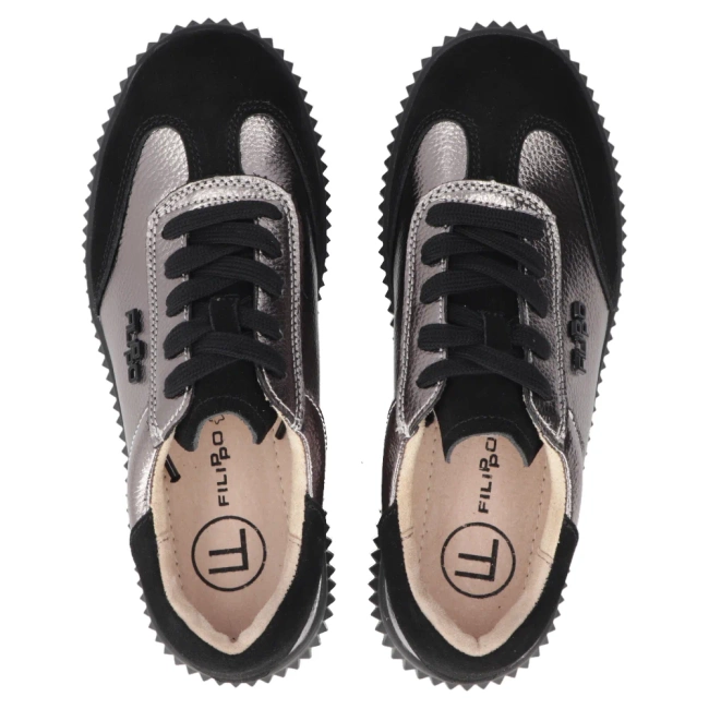 Skórzane sneakersy Filippo DP7123/25 GN gun metal