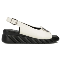 Skórzane sandały na koturnie Filippo DS7011/25 BE beżowe