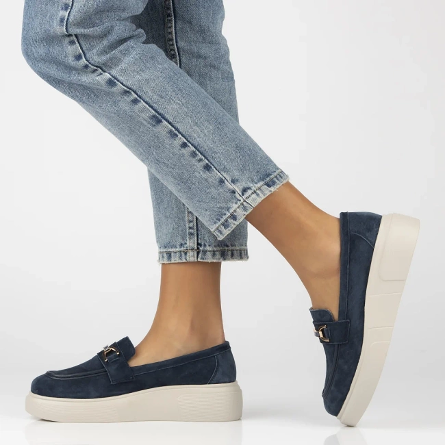 Skórzane półbuty na platformie Filippo DP6809/25 NV granatowe