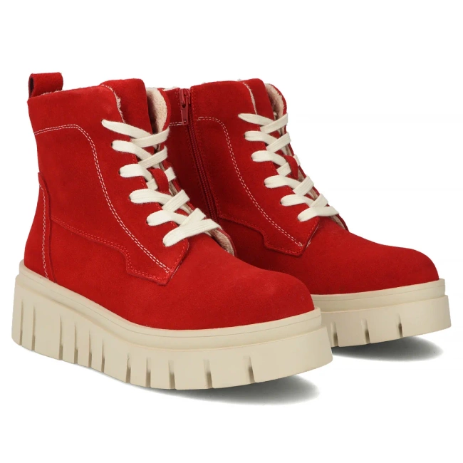 Skórzane botki na platformie Filippo DBT7267/25 RD czerwone