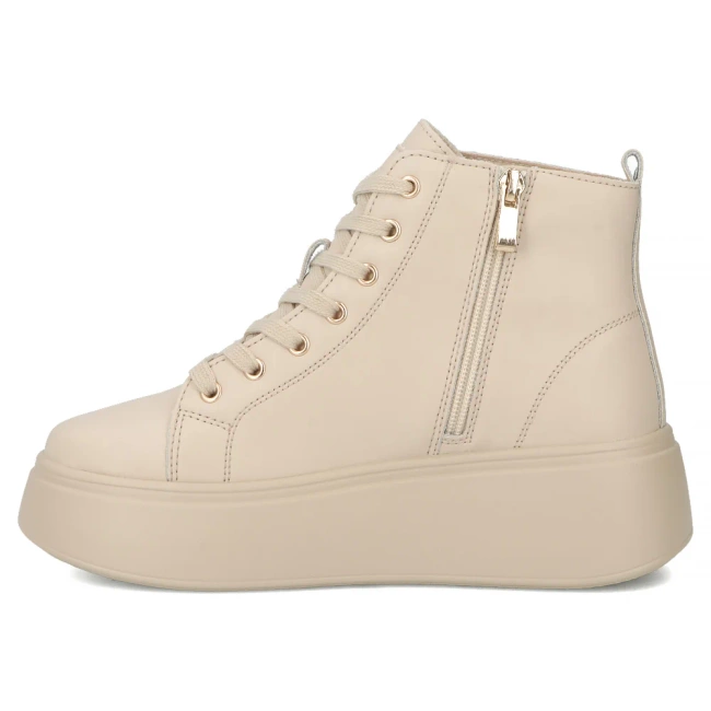 Skórzane botki na platformie Filippo DBT6338/25 BE beżowe