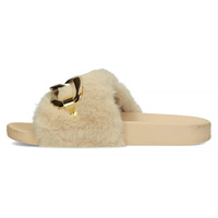 Flip flops with fur gold chain QT300 beige