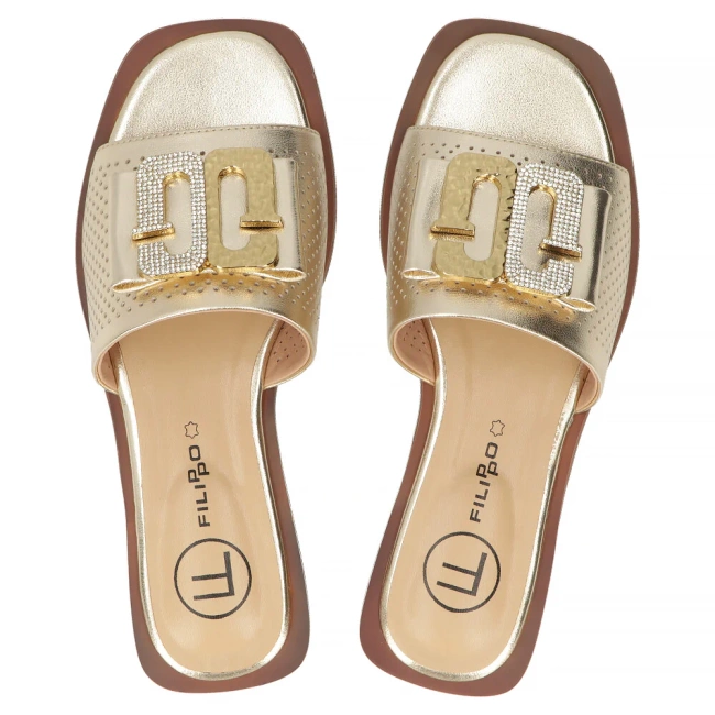 Skórzane klapki Filippo DK6985/25 GO złote