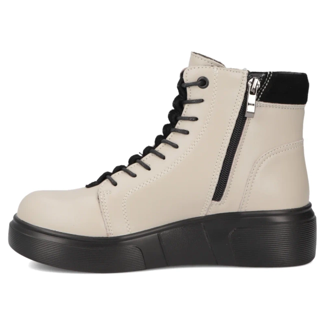 Skórzane botki na platformie Filippo DBT7128/25 BE beżowe